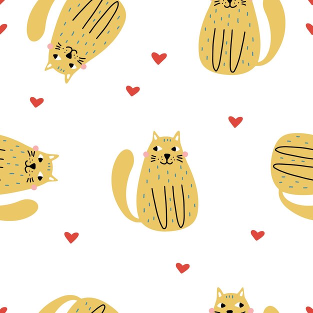 Seamless pattern with cute colorful kittens creative childish pink texture great for fabric textile vector illustration