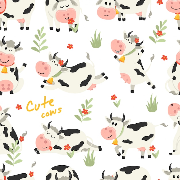 Seamless pattern with cute Cows 