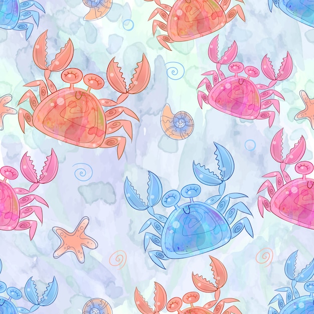 Vector seamless pattern with cute crabs.