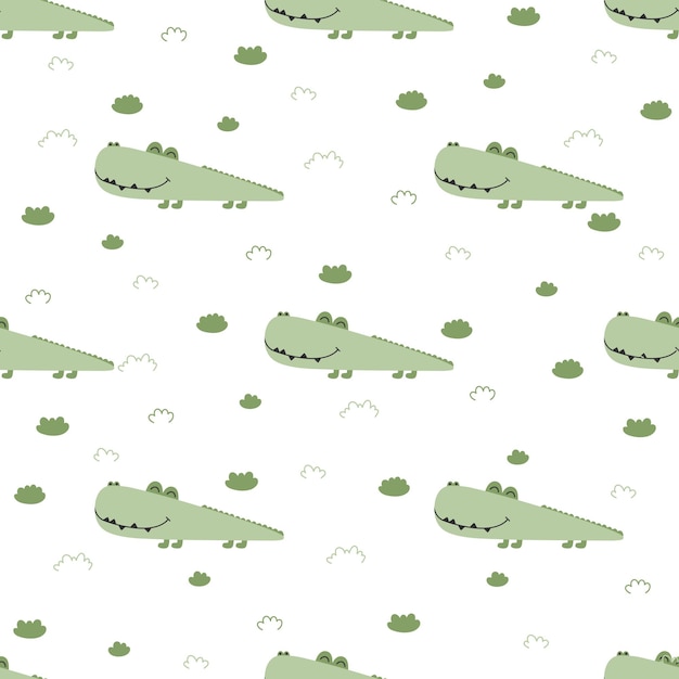 Seamless pattern with cute crocodiles Childish background