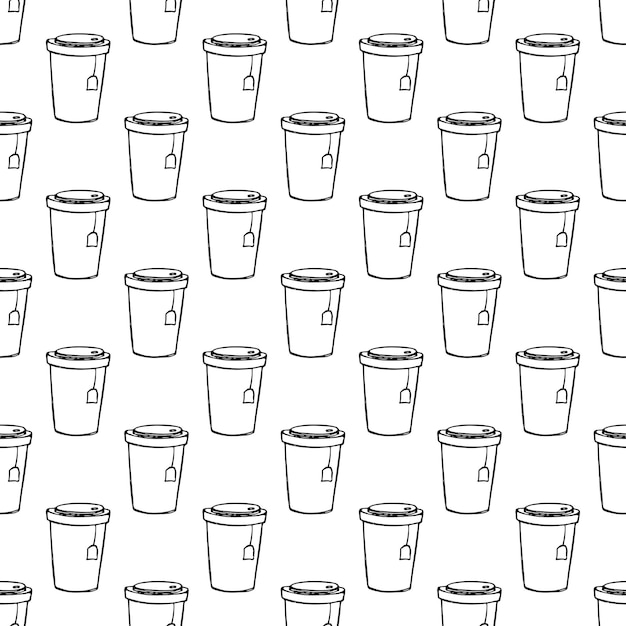 Seamless pattern with cute cup of tea or coffee doodle for decorative print wrapping paper greeting cards wallpaper and fabric