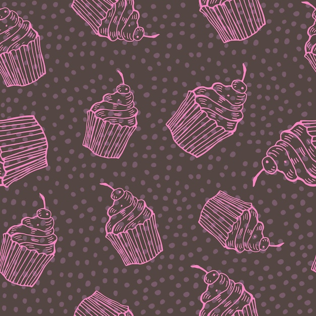 seamless pattern with cute cupcakes