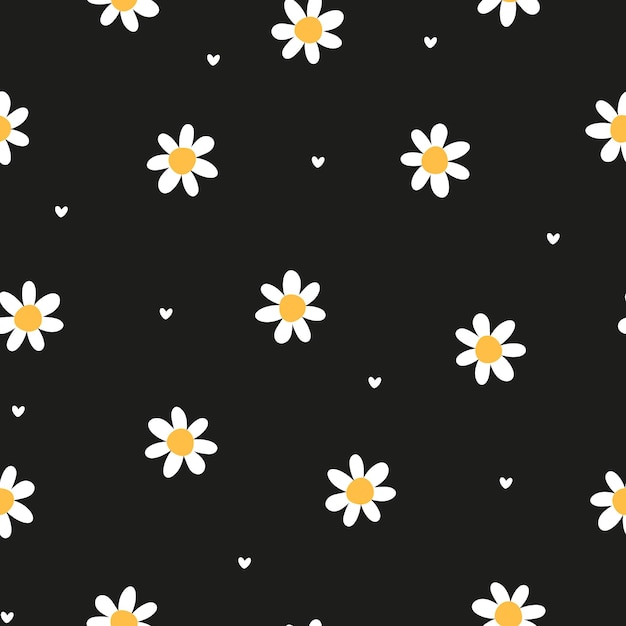 Vector seamless pattern with cute daisies and hearts