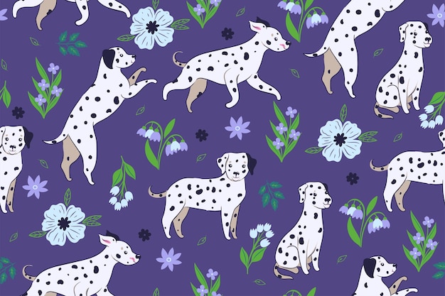 Seamless pattern with cute Dalmatian dogs