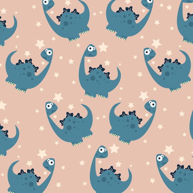 Seamless pattern with cute dinosaur animals suitable for kids clothes