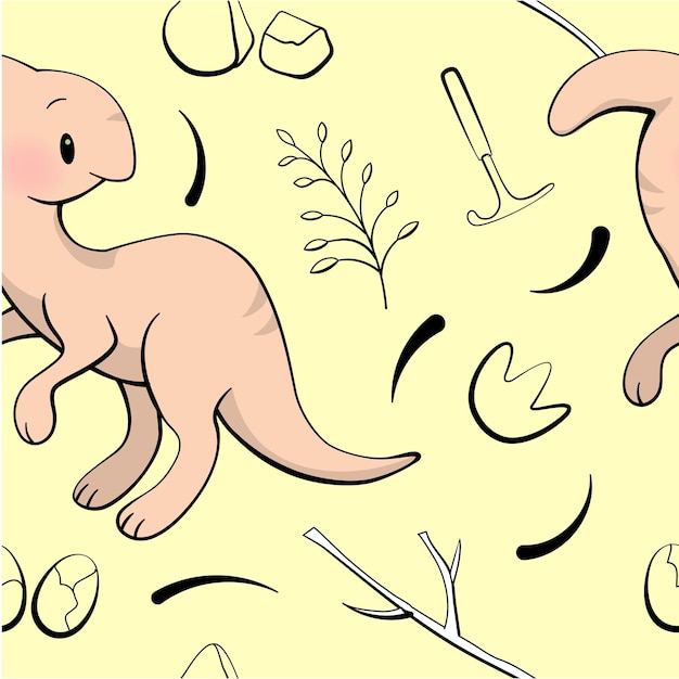 Бесшовный паттерн с милый паразауролоф динозавра в векторе стиля каваи