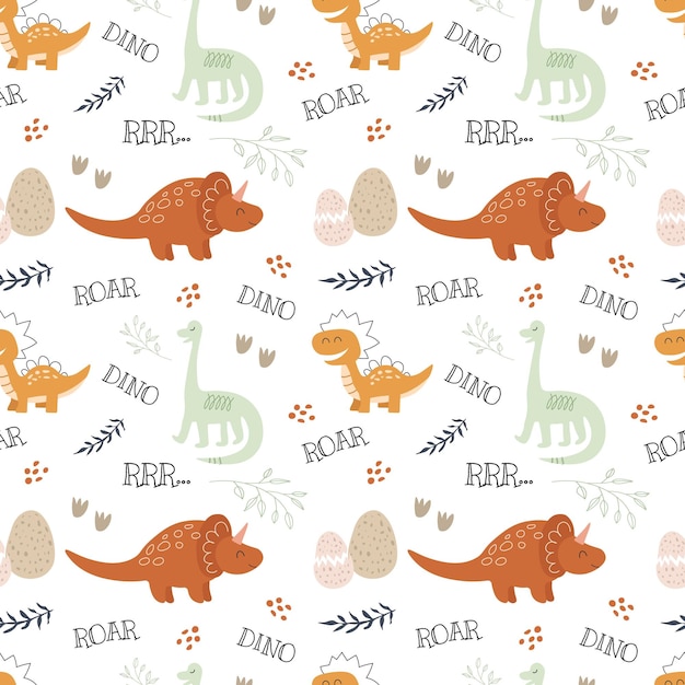 Seamless pattern with cute dinosaurs Creative childish texture for fabric wrapping textile