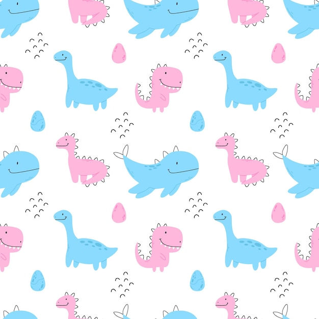 Seamless pattern with cute dinosaurs kids pattern with dino vector illustration