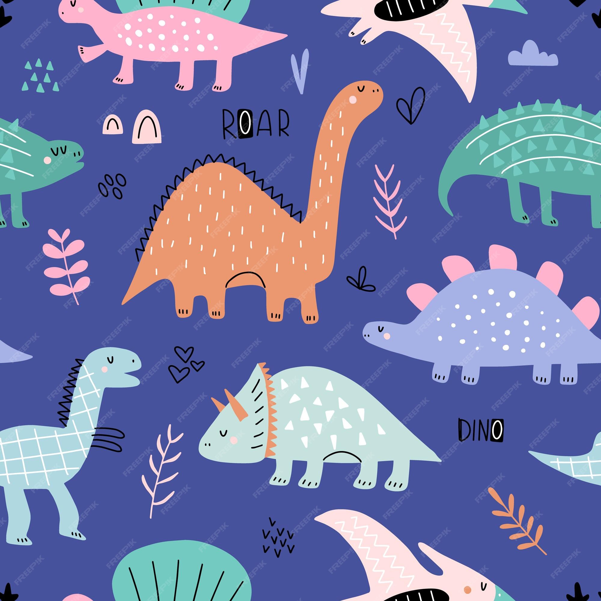 Dino background. Seamless pattern with dinosaurs, baby pattern. Cute vector  texture for kids bedding, fabric, wallpaper, wrapping paper, textile,  t-shirt print. Cartoon style, vector. 15643936 Vector Art at Vecteezy