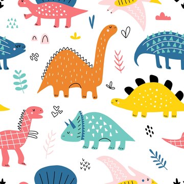 Dino background. Seamless pattern with dinosaurs, baby pattern. Cute vector  texture for kids bedding, fabric, wallpaper, wrapping paper, textile,  t-shirt print. Cartoon style, vector. 15643936 Vector Art at Vecteezy