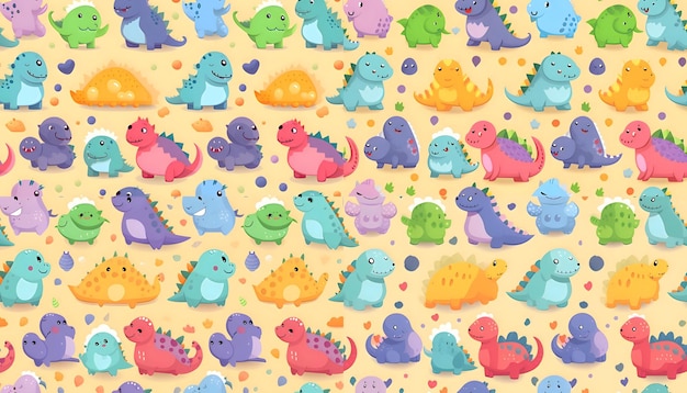 Vector seamless pattern with cute dinosaurs vector illustration in cartoon style