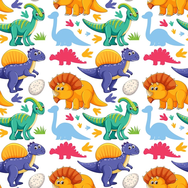 Seamless pattern with cute dinosaurs on white background
