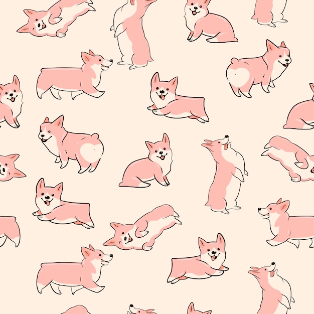 Seamless pattern with cute dogs of the corgi breed. vector graphics.