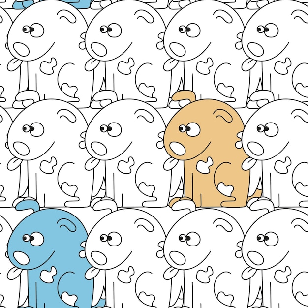 Бесшовный фон с милыми собаками. векторная иллюстрация с забавными щенками. фон для ткани, текстильного дизайна, оберточной бумаги или обоев.