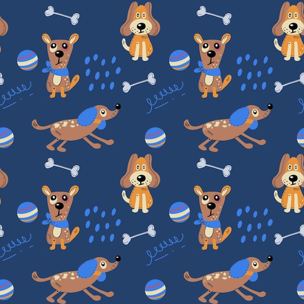 Seamless pattern with cute dogs