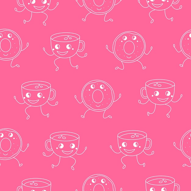 Seamless pattern with cute donuts and a cup on a pink background vector illustration for your design