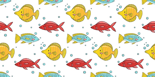 Seamless pattern with cute doodle cartoon sea animals vector illustration