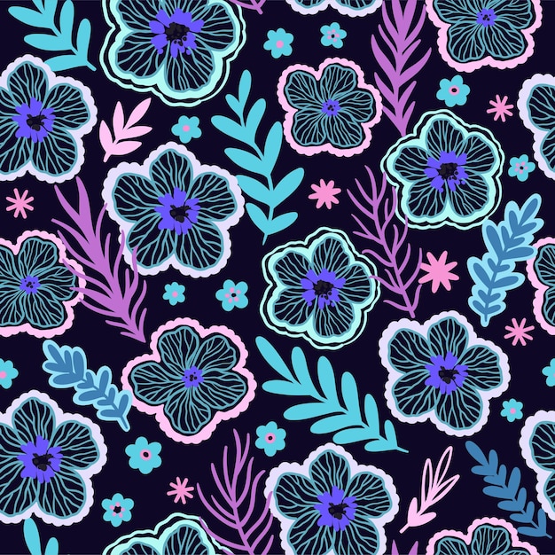 Vector seamless pattern with cute doodle floral elements hand drawn print for textile and design