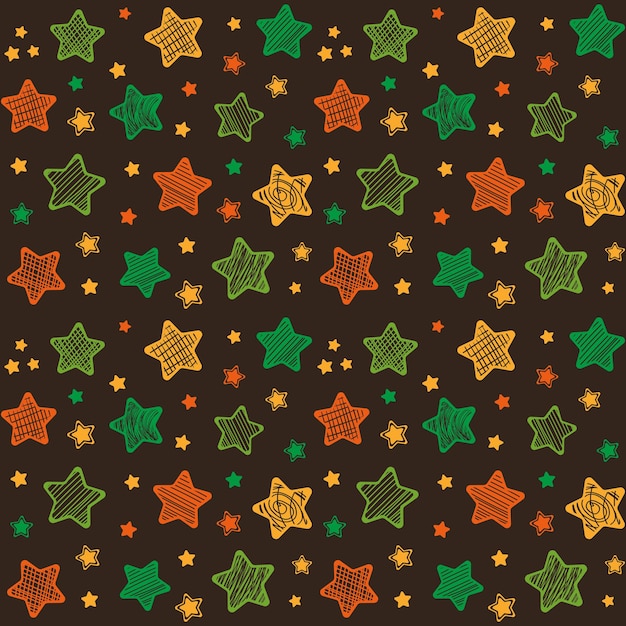 Seamless pattern with cute doodle stars on brown background