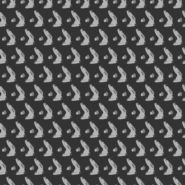 Seamless pattern with cute Easter bunny and eggs on a dark gray background Cartoon monochrome vector illustration