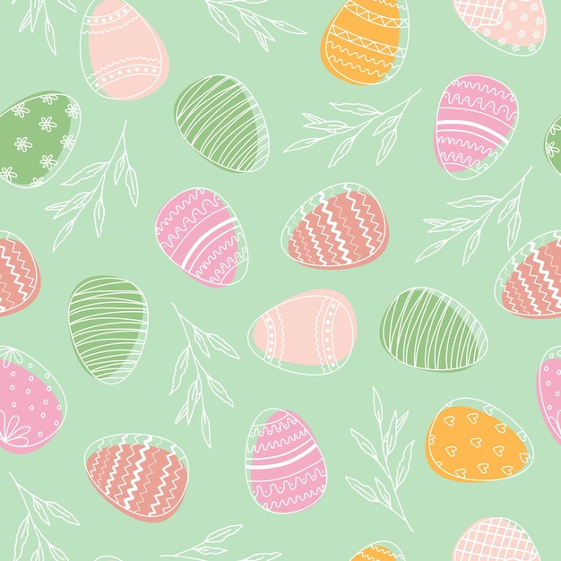 Seamless pattern with cute Easter eggs and twigs Festive Easter design