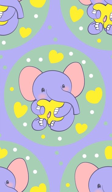 Seamless pattern with cute elephants in kawaii style vector