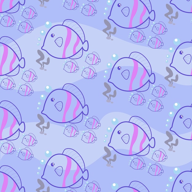 Seamless pattern with cute fish vector illustration in outline cartoon style