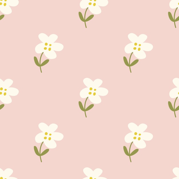 Seamless pattern with a cute flower in random order on a pink background.