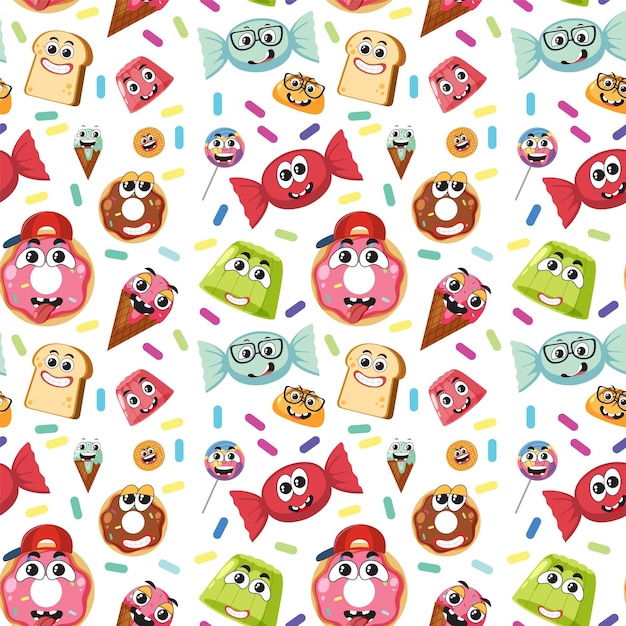 Seamless pattern with cute food cartoon character