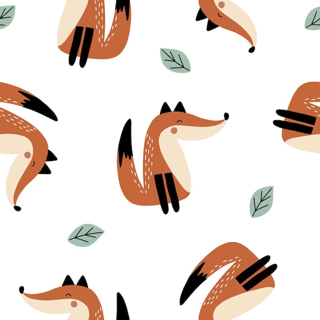 Seamless pattern with cute foxes Vector illustration isolated on white background for your design