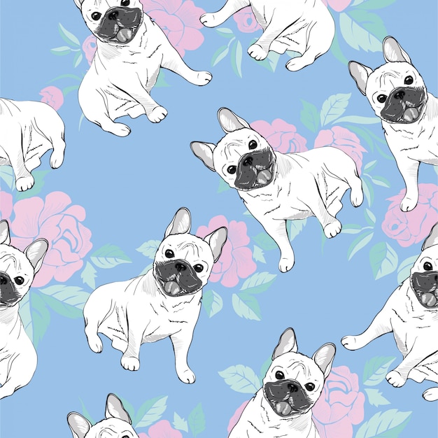 Vector seamless pattern with cute french bulldog