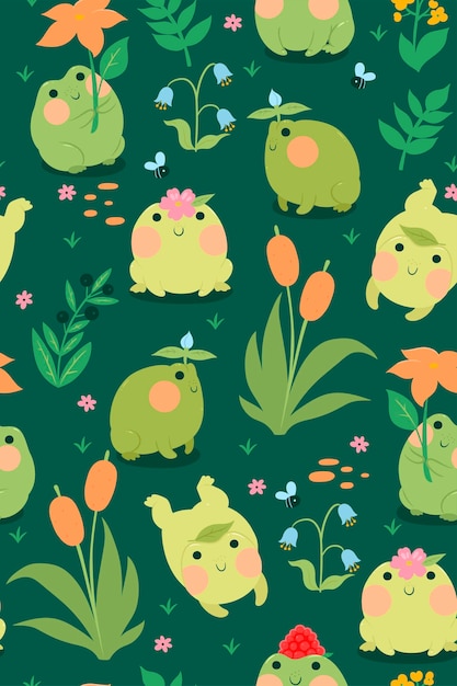 Vector seamless pattern with cute frogs