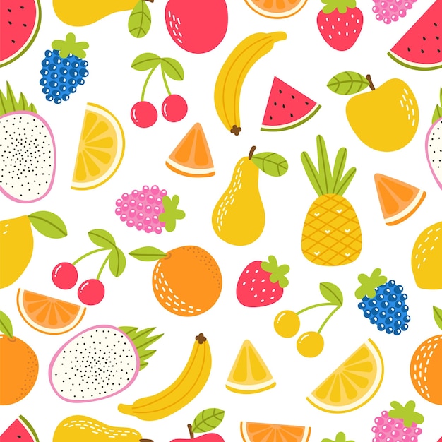 Seamless pattern with cute fruit Summer tropical healthy food Texture for textile or wrapping paper