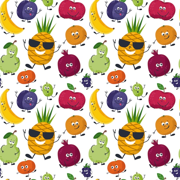 Vector seamless pattern with cute fruits