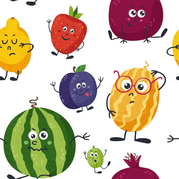 Seamless pattern with cute fruits