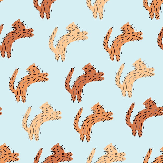 Seamless pattern with cute funny cats. vector illustration. it can be print and used as wallpaper, packaging, wrapping paper, fabric and etc