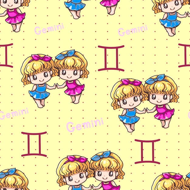 Seamless pattern with cute girls Cartoon style Vector illustration