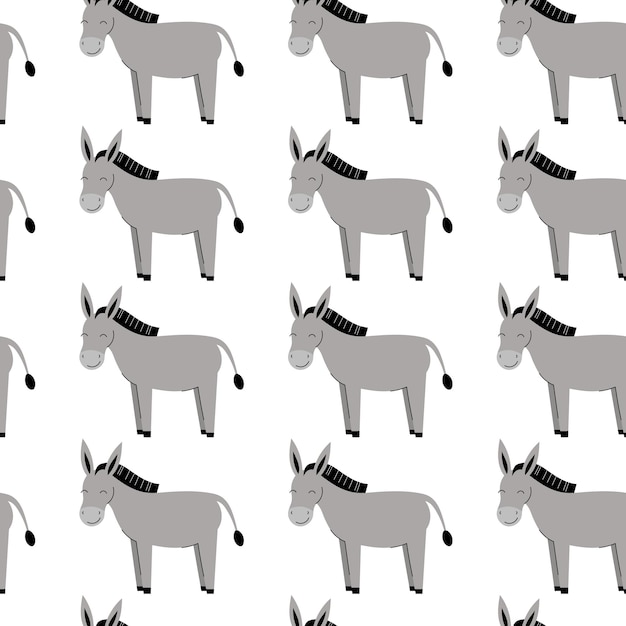 Seamless pattern with cute gray donkeys. background with farm animals. wallpaper, packaging. flat vector illustration