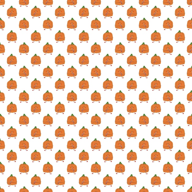 Vector seamless pattern with cute halloween character pumpkin with candy cane color vector illustration