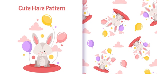 Seamless pattern with cute Hare Bunny Can be used for textiles print and gift wrapping Baby Shower