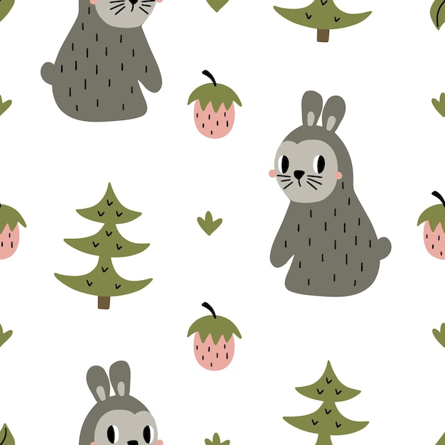 Seamless pattern with cute hares Vector illustration isolated on white background for your design