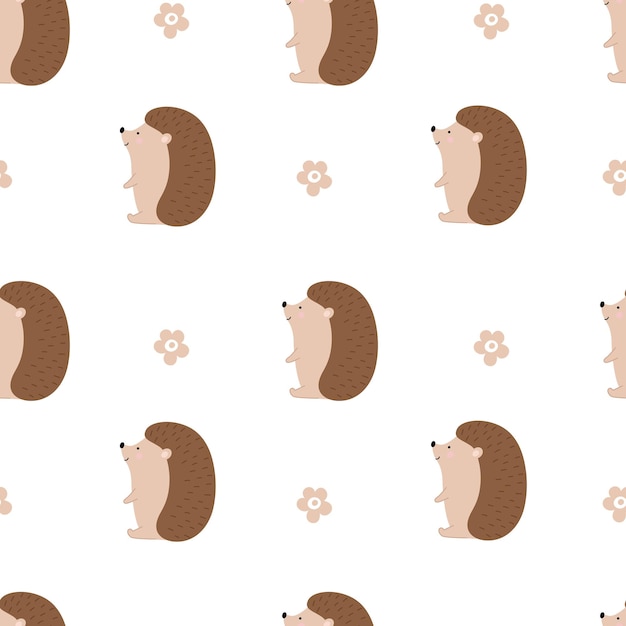 Seamless pattern with cute hedgehog and flowers Perfect for wallpaper gift paper