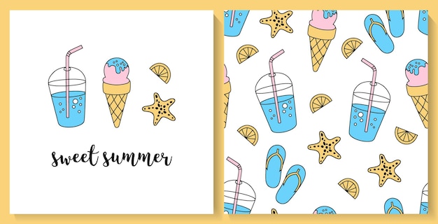 seamless pattern with cute ice cream soda slippers