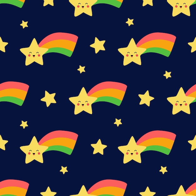 Seamless pattern with cute kawaii stars