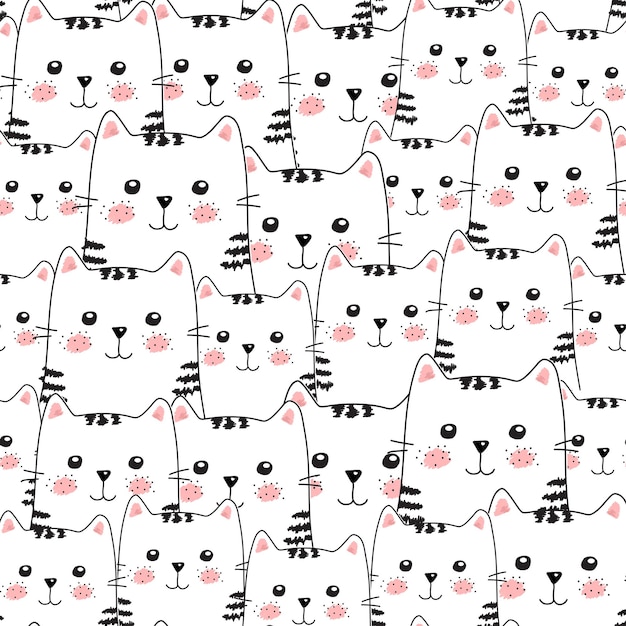 Modello senza cuciture con simpatici gattini doodle schizzo di un gatto cartoon animali sfondo