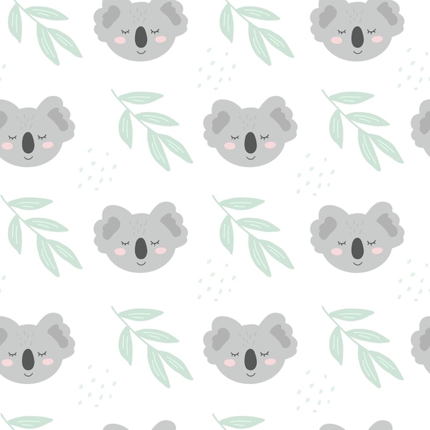 Seamless pattern with cute koala and bamboo, flat bear for children print ,textile, background