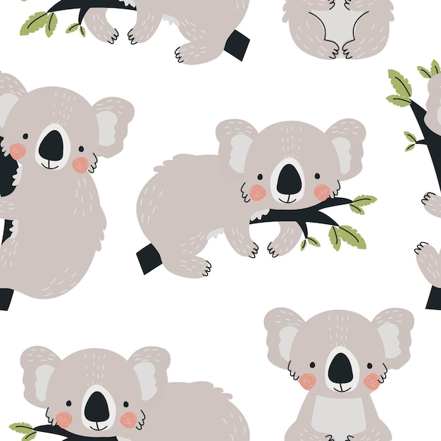 Seamless pattern with a cute koala on a colored background Vector illustration for printing