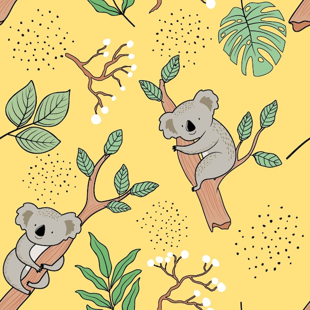 Seamless pattern with cute koala.