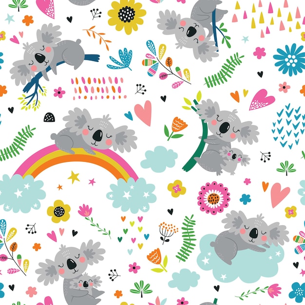 Seamless pattern with cute koala.