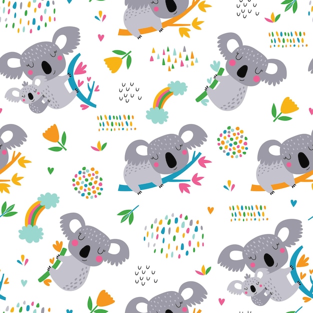 Seamless pattern with cute koala.